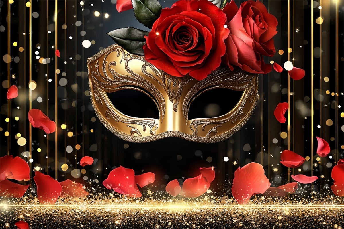 Masquerade Party Backdrop Romantic Red Rose Mask Backdrop CSH5-224