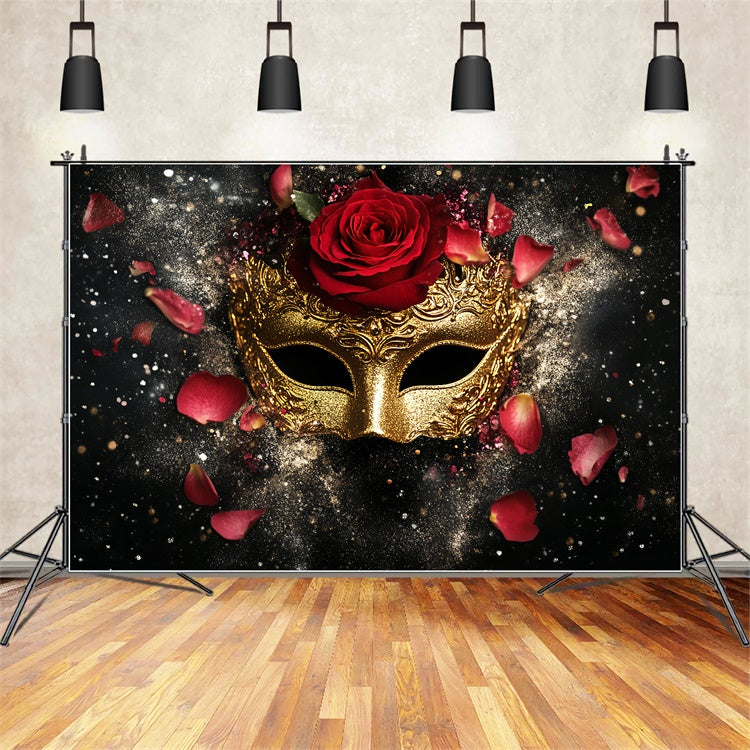 Masquerade Ball Photo Backdrop Red Rose Glitter Mask Backdrop CSH5-225