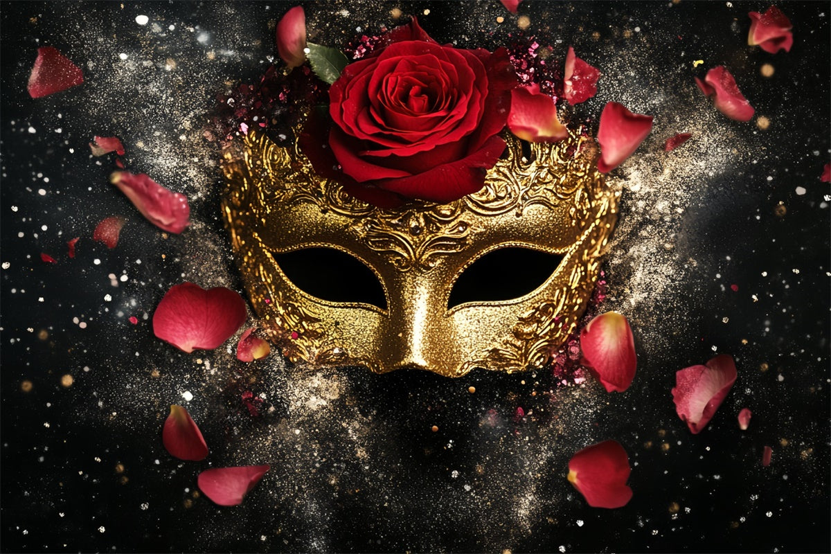 Masquerade Ball Photo Backdrop Red Rose Glitter Mask Backdrop CSH5-225