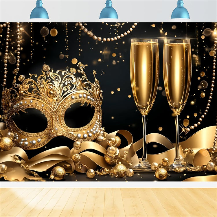 Masquerade Backdrop Design Pearls Champagne Glam Mask Backdrop CSH5-226