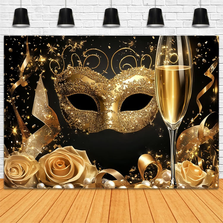 Masquerade Backdrop Rose Ribbons Glittering Mask Backdrop CSH5-227