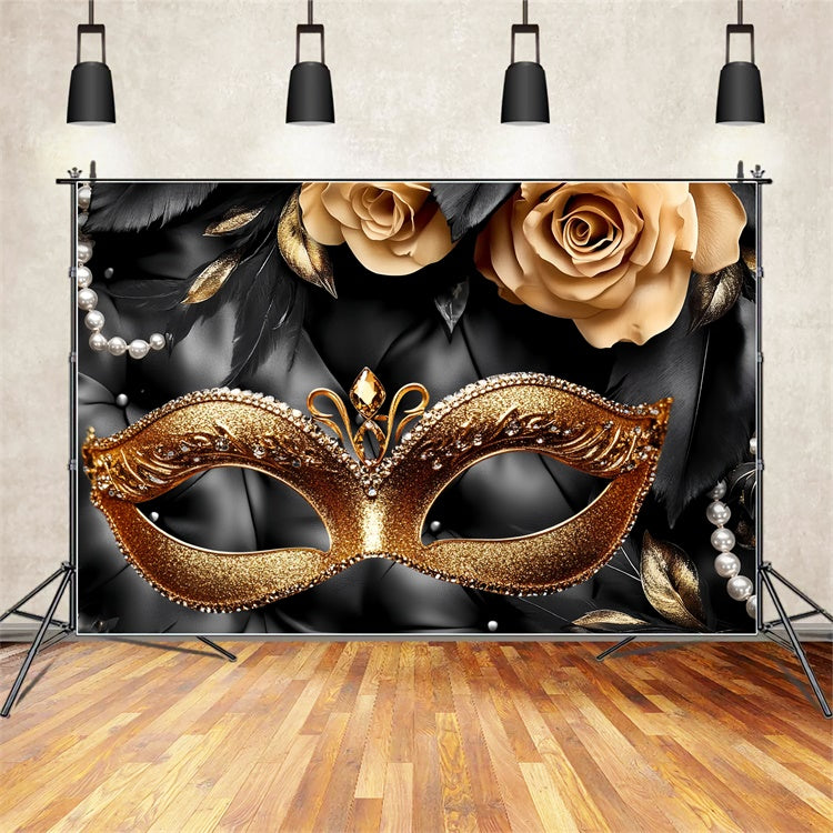Masquerade Ball Backdrop Rose Pearl Feather Mask Backdrop CSH5-229