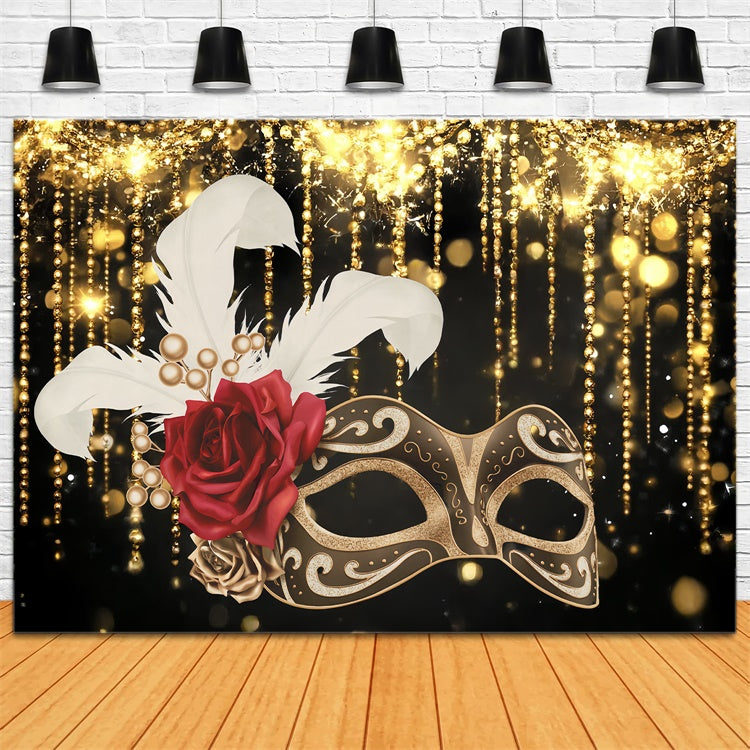 Masquerade Photo Backdrop Vintage Beaded Rose Mask Backdrop CSH5-234