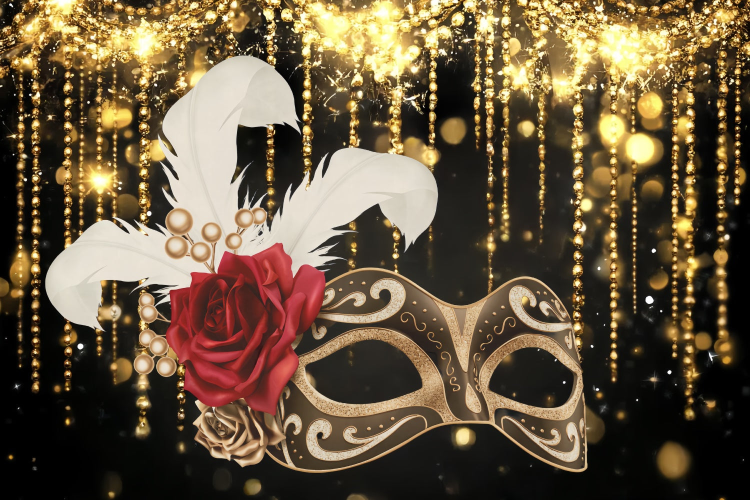 Masquerade Photo Backdrop Vintage Beaded Rose Mask Backdrop CSH5-234