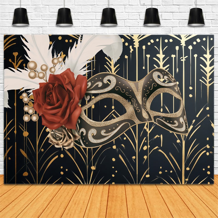 Masquerade Backdrop Ideas Golden Pattern Rose Mask Backdrop CSH5-237
