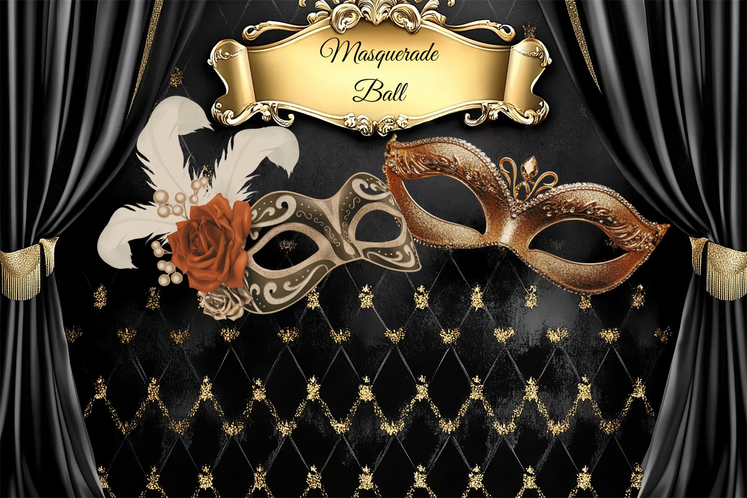 Masquerade Ball Backdrop Vintage Theater Curtain Mask Backdrop CSH5-238