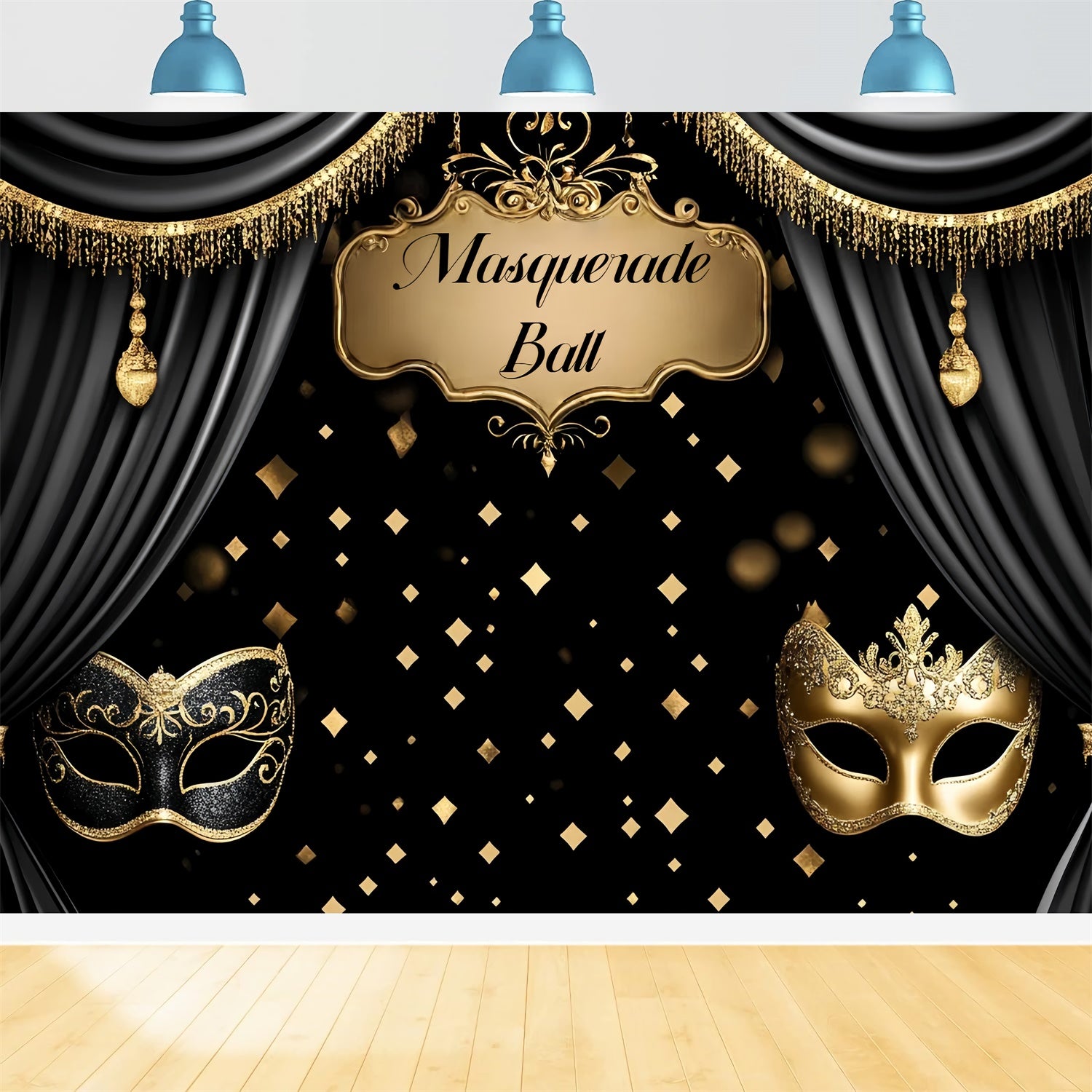 Masquerade Ball Photo Backdrop Elegant Mask Curtain Backdrop CSH5-239