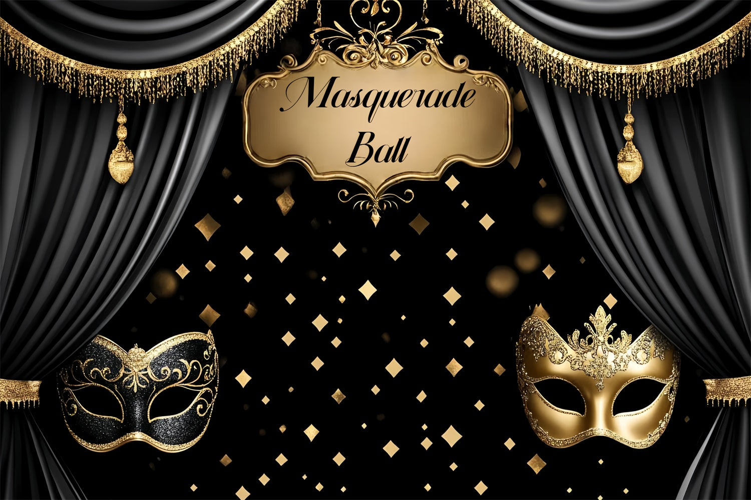 Masquerade Ball Photo Backdrop Elegant Mask Curtain Backdrop CSH5-239