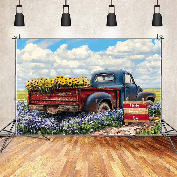 Father's Day Backdrop Vintage Truck Flower Backdrop CSH5-24