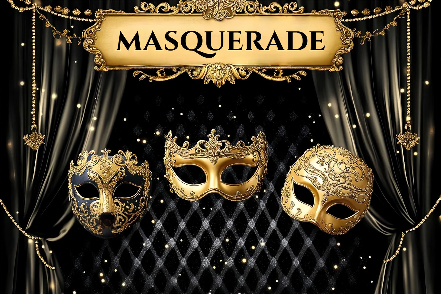 Masquerade Backdrops Black Curtain Elegant Mask Backdrop CSH5-240