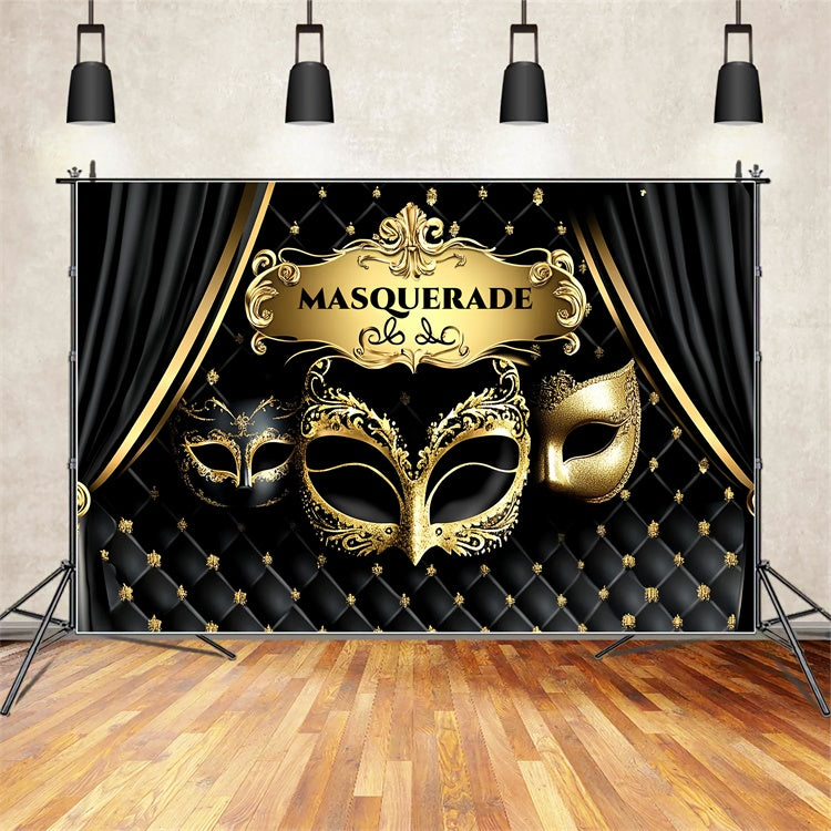 Masquerade Backdrop Design Opulent Gold Mask Curtain Backdrop CSH5-241