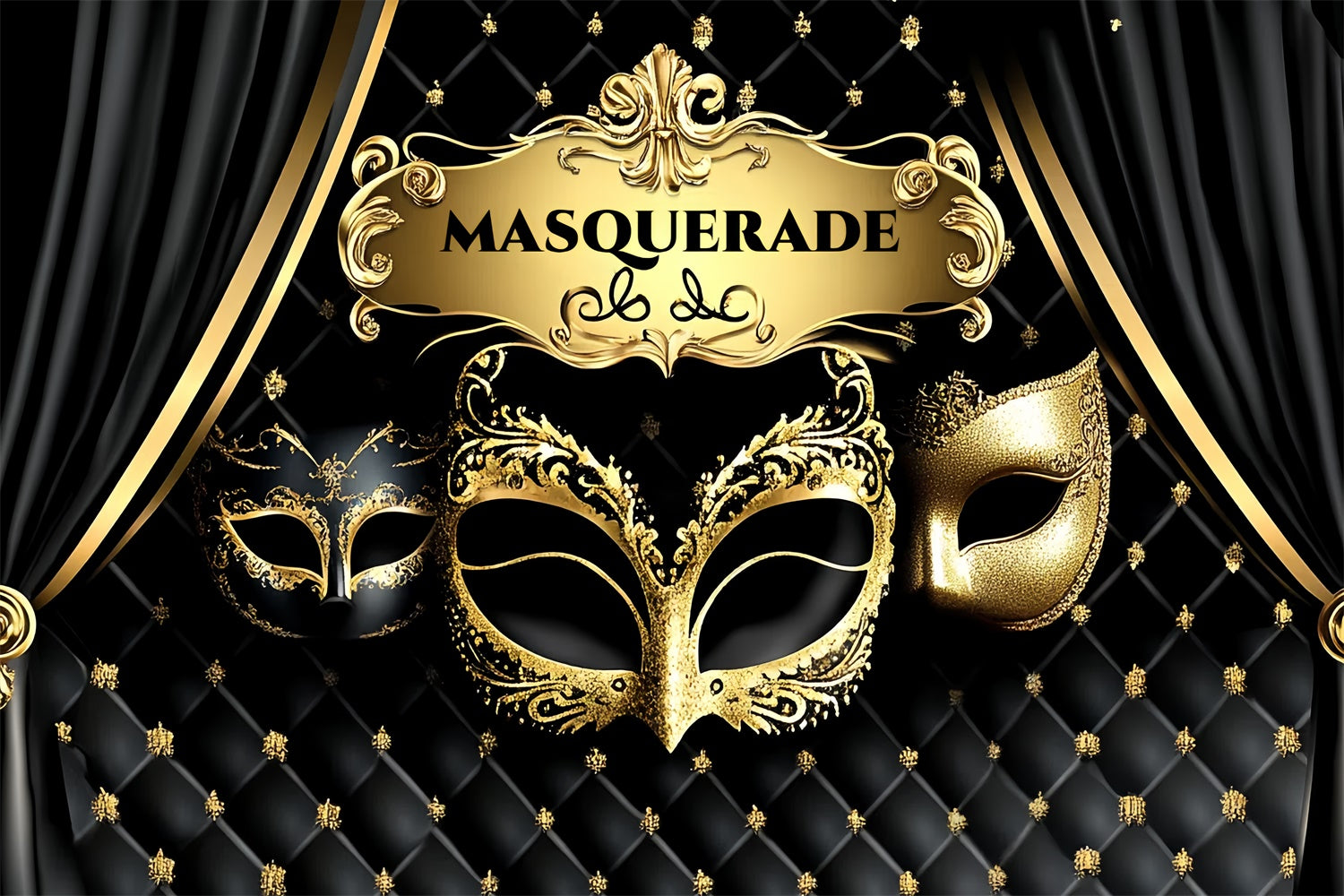 Masquerade Backdrop Design Opulent Gold Mask Curtain Backdrop CSH5-241