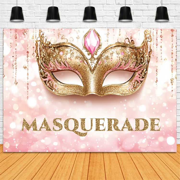 Masquerade Party Backdrop Fancy Sparkle Gold Mask Backdrop CSH5-243