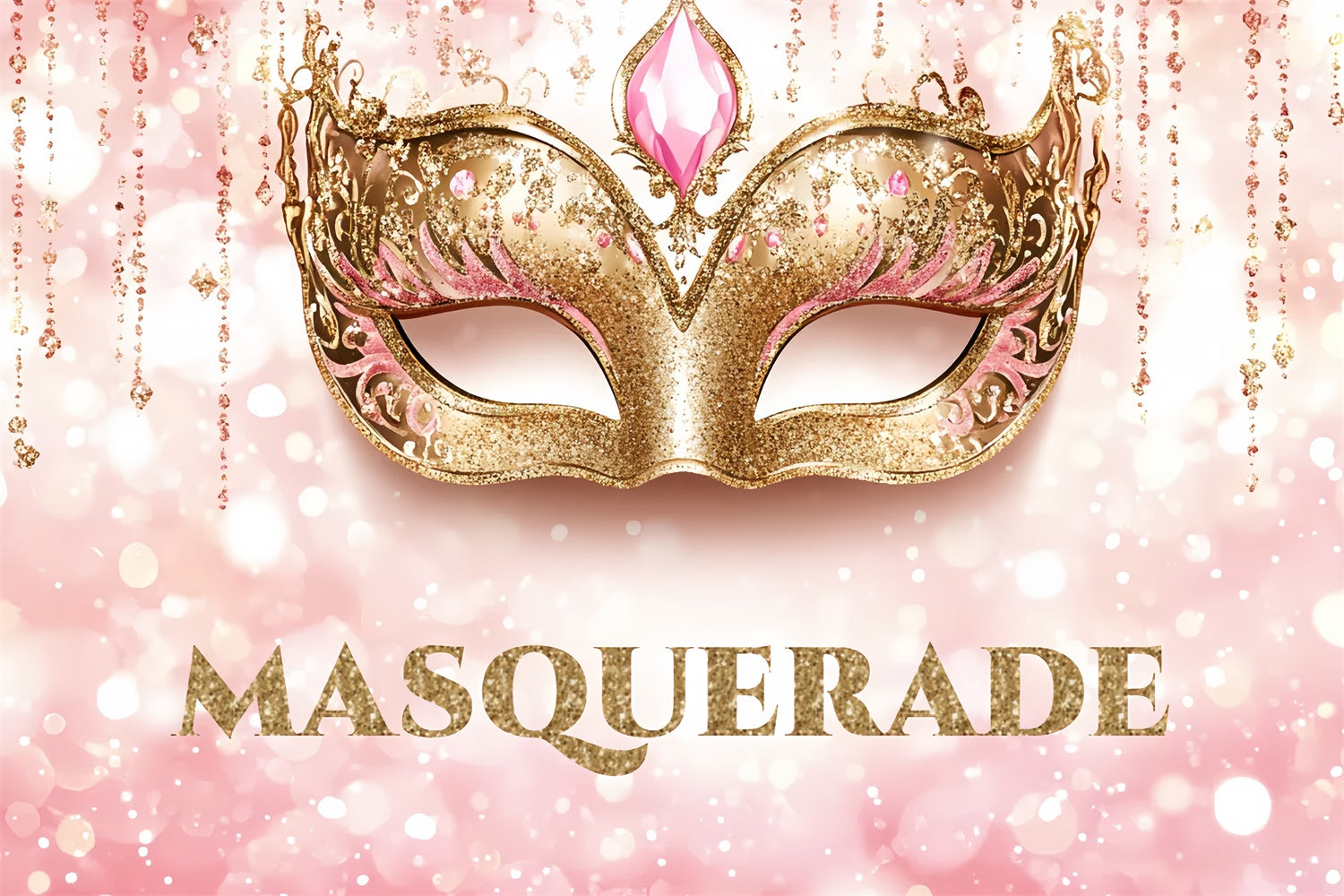 Masquerade Party Backdrop Fancy Sparkle Gold Mask Backdrop CSH5-243