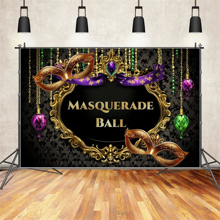 Masquerade Ball Backdrop Glamorous Mask Gold Frame Backdrop CSH5-244
