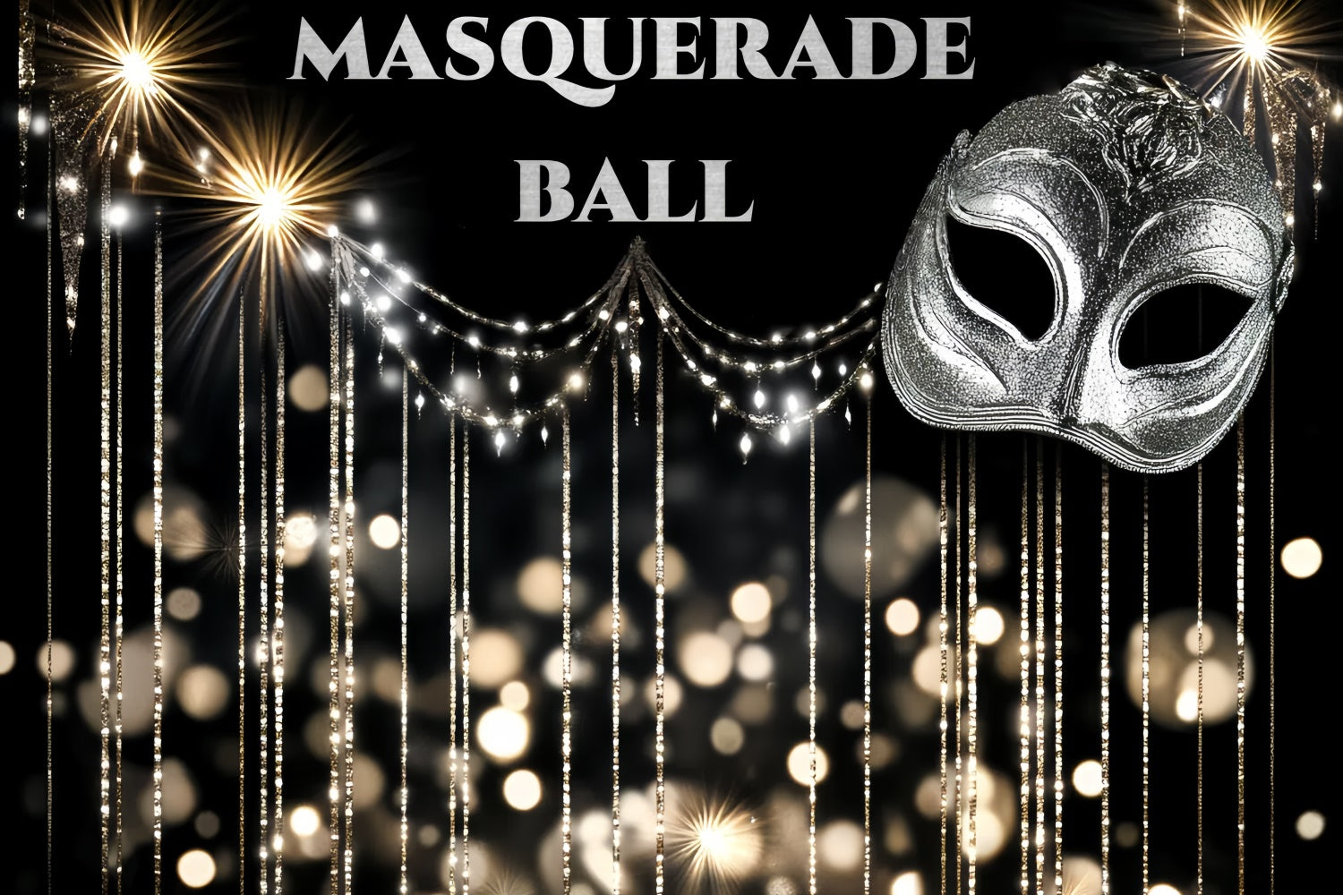 Masquerade Ball Backdrop Elegant Silver Mask Bokeh Backdrop CSH5-248