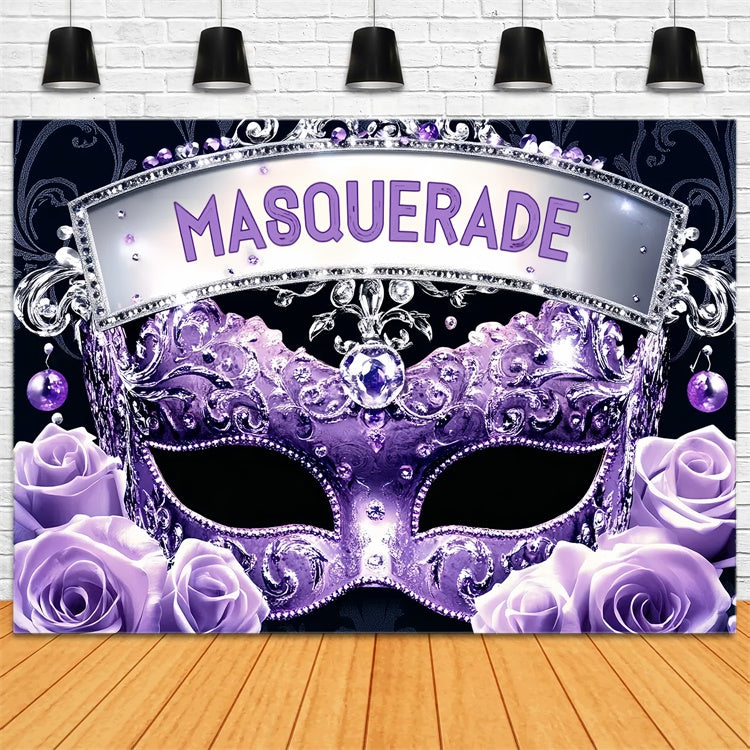 Masquerade Photo Backdrop Regal Purple Mask Flower Backdrop CSH5-249