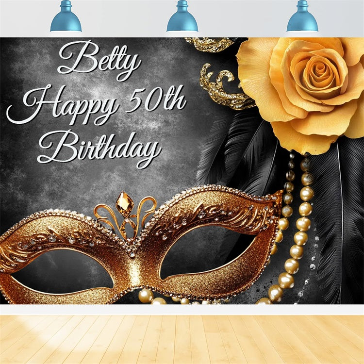 Masquerade Backdrops Floral Feather Mask Custom 50th Birthday Backdrop CSH5-254