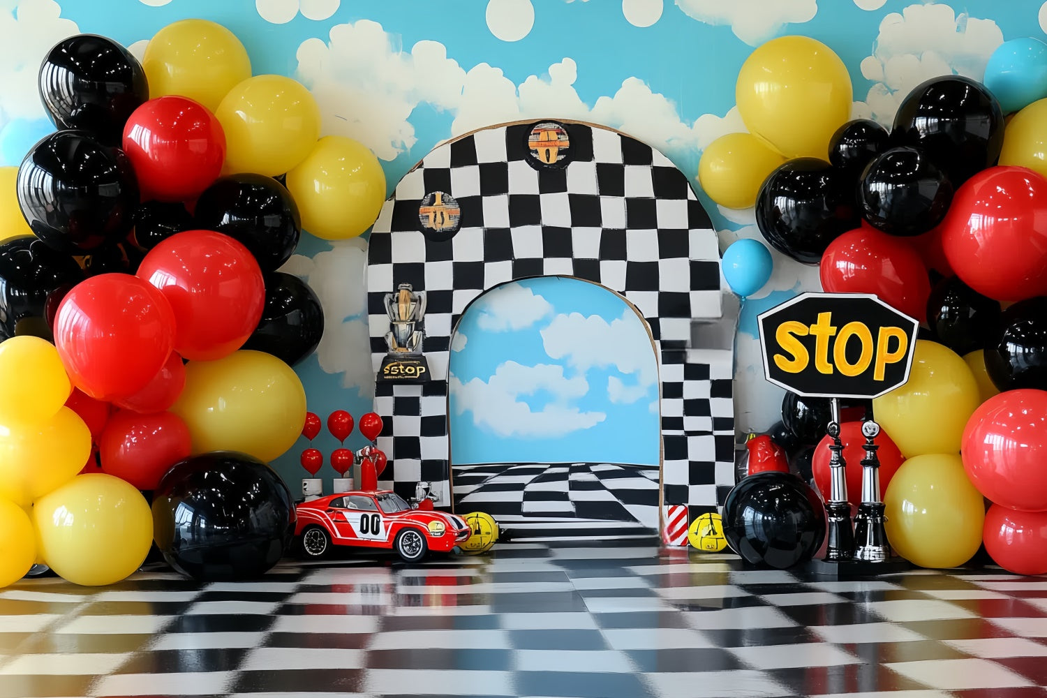 Kids Photo Backdrop Speedway Balloon Bash Backdrop CSH5-271