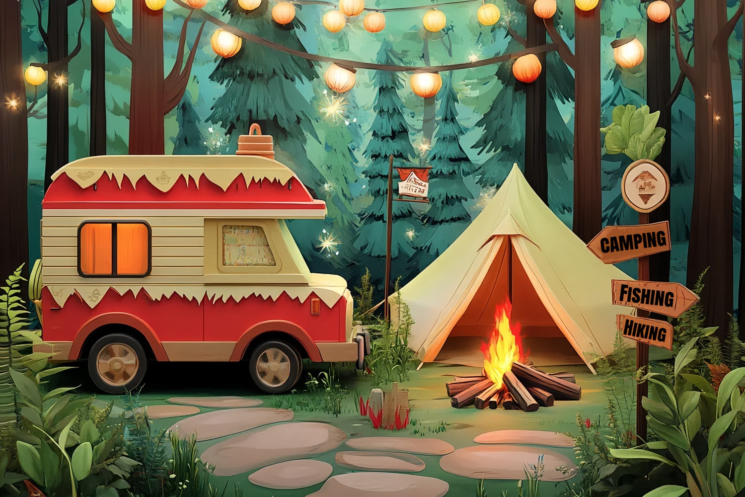 Kids Backdrops Forest Lantern Cozy Tent Backdrop CSH5-288