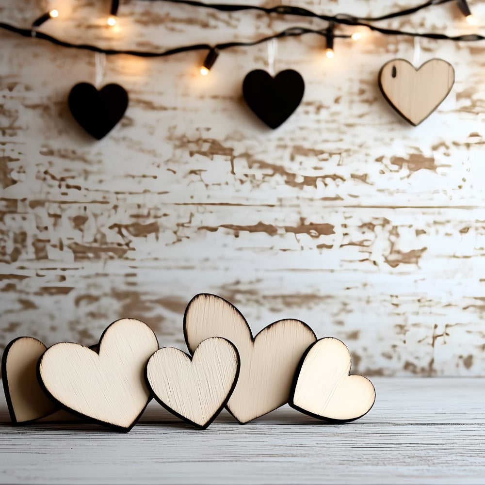 Fathers Day Backdrop Wooden Heart String Lights Backdrop CSH5-29