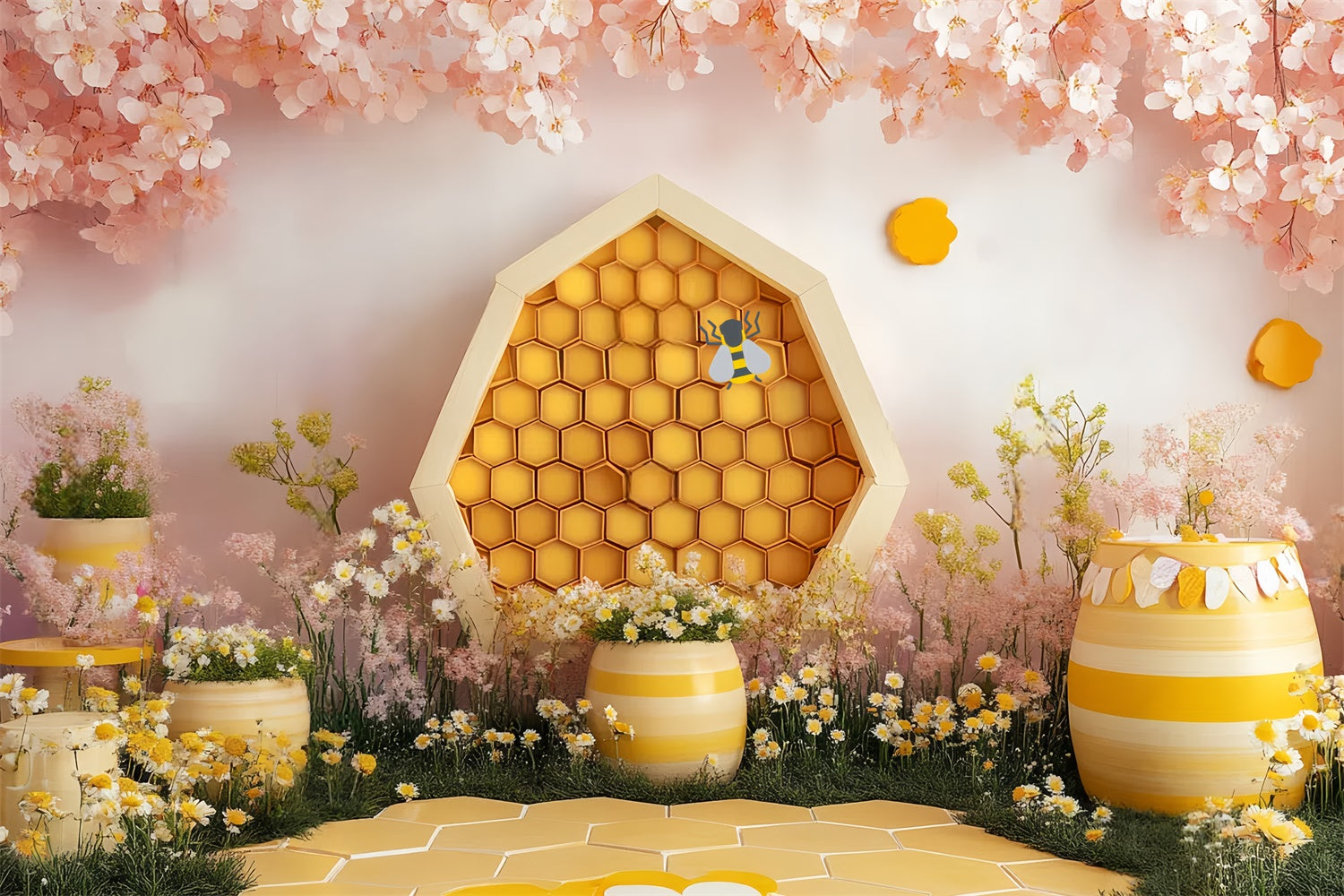 Kids Backdrop Honeybee Daisy Blossom Garden Backdrop CSH5-295
