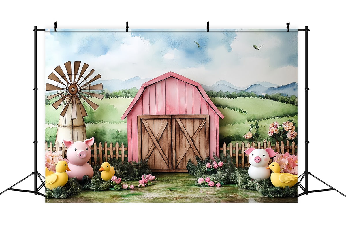 Barn Backdrop Pink Barn Country Critters Backdrop CSH5-299