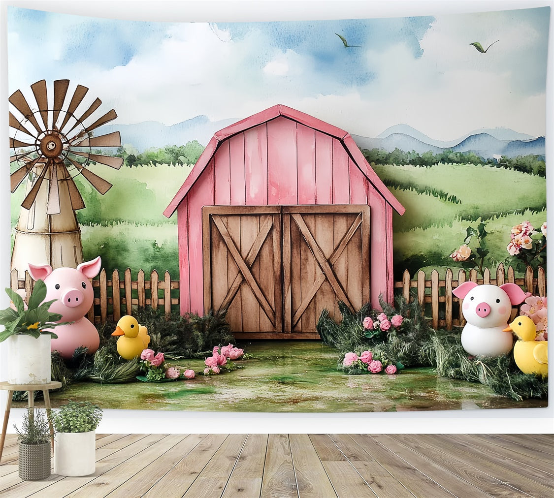 Barn Backdrop Pink Barn Country Critters Backdrop CSH5-299