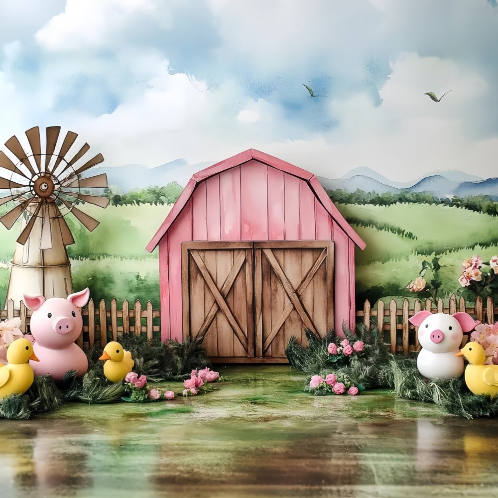 Barn Backdrop Pink Barn Country Critters Backdrop CSH5-299