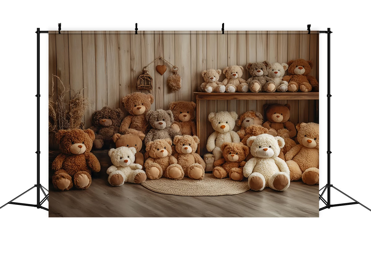 Kids Photo Backdrop Cute Teddy Bear Wood Backdrop CSH5-300
