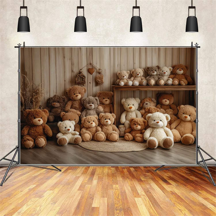 Kids Photo Backdrop Cute Teddy Bear Wood Backdrop CSH5-300