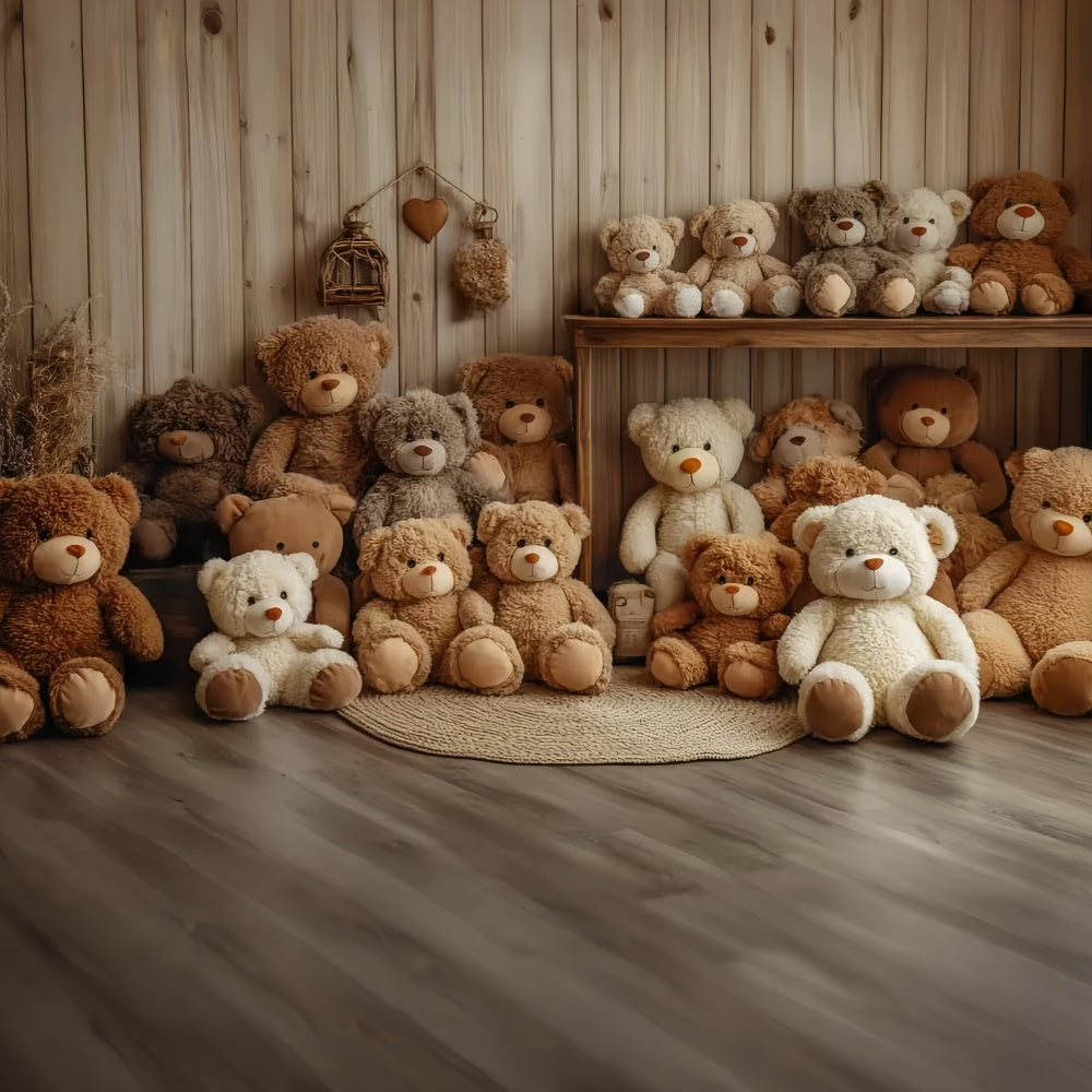 Kids Photo Backdrop Cute Teddy Bear Wood Backdrop CSH5-300
