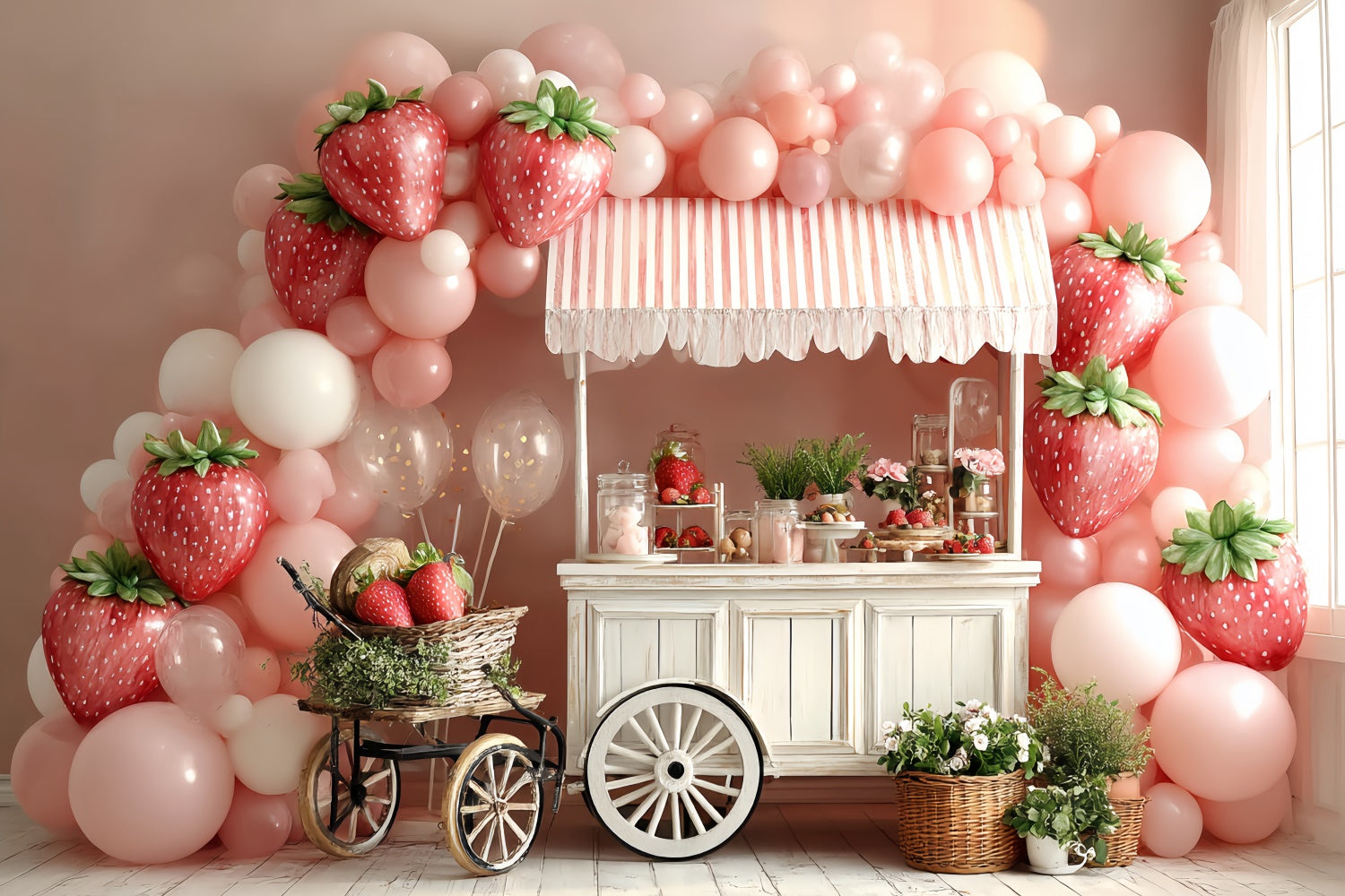 Strawberry Backdrop Candy Cart Balloon Kids Backdrop CSH5-302
