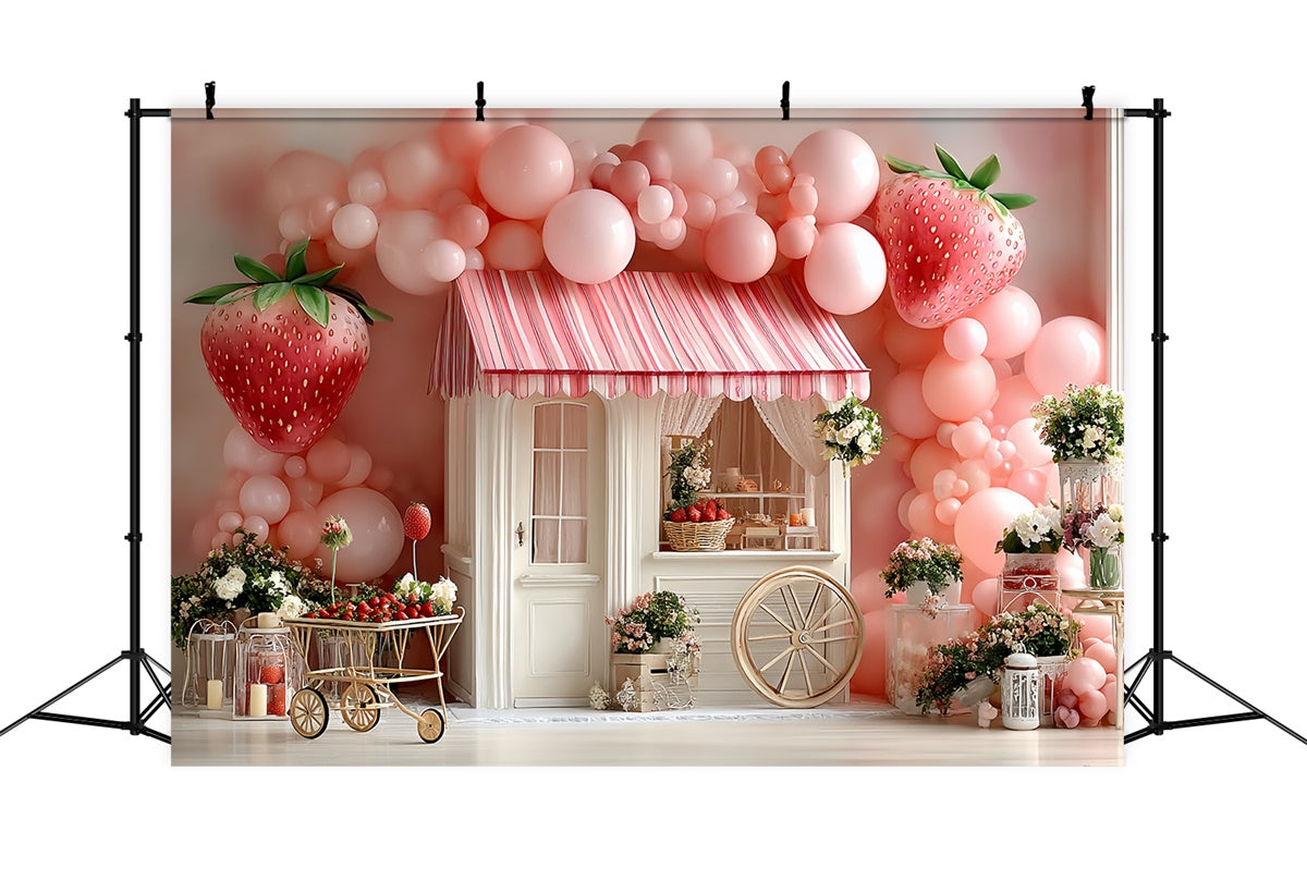 Strawberry Backdrop Balloon Strawberry Cottage Backdrop CSH5-303