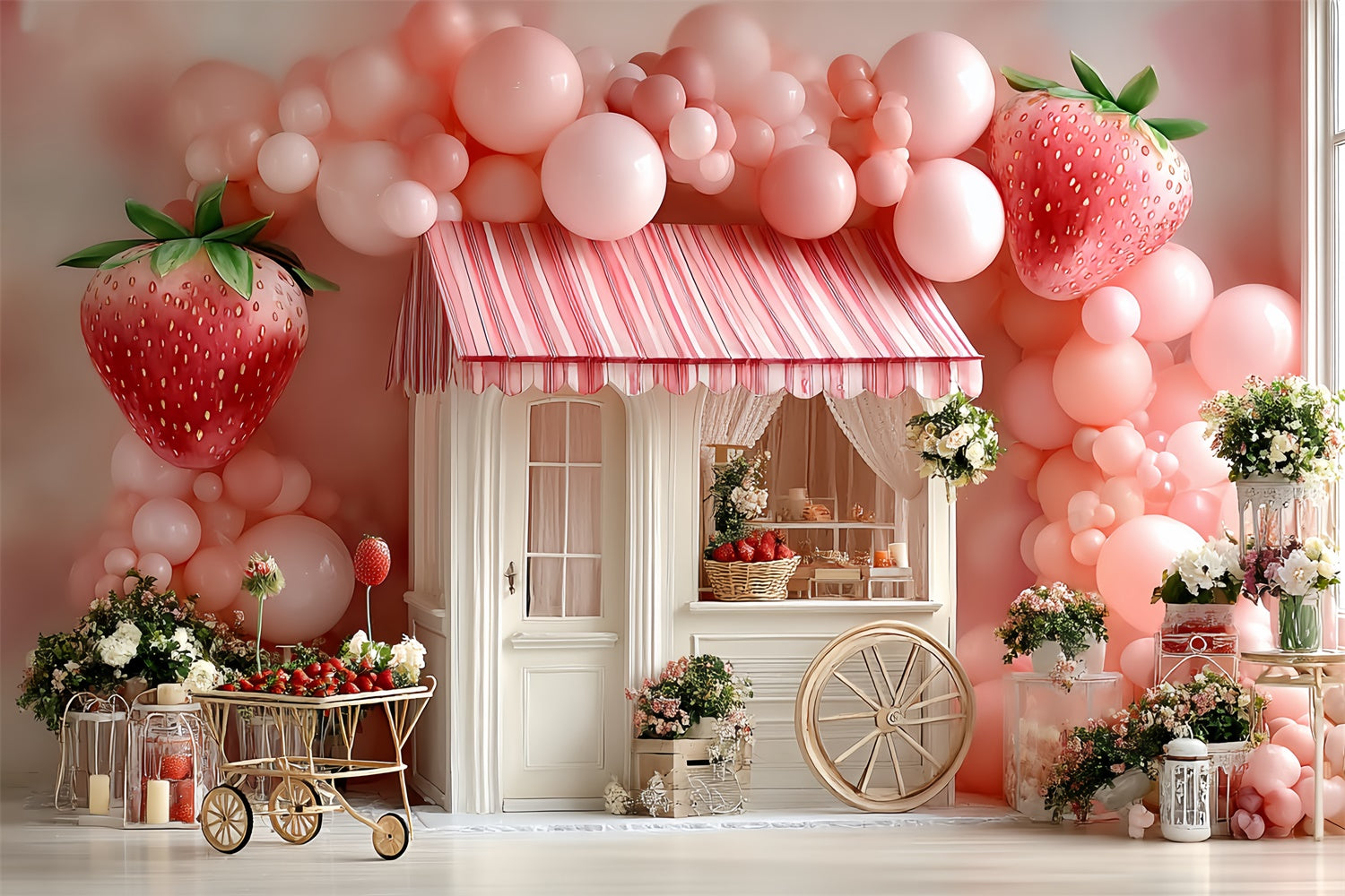Strawberry Backdrop Balloon Strawberry Cottage Backdrop CSH5-303