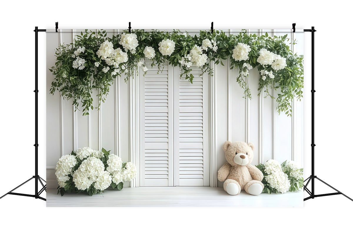 Children Backdrops Soft White Garden Bear Backdrop CSH5-304
