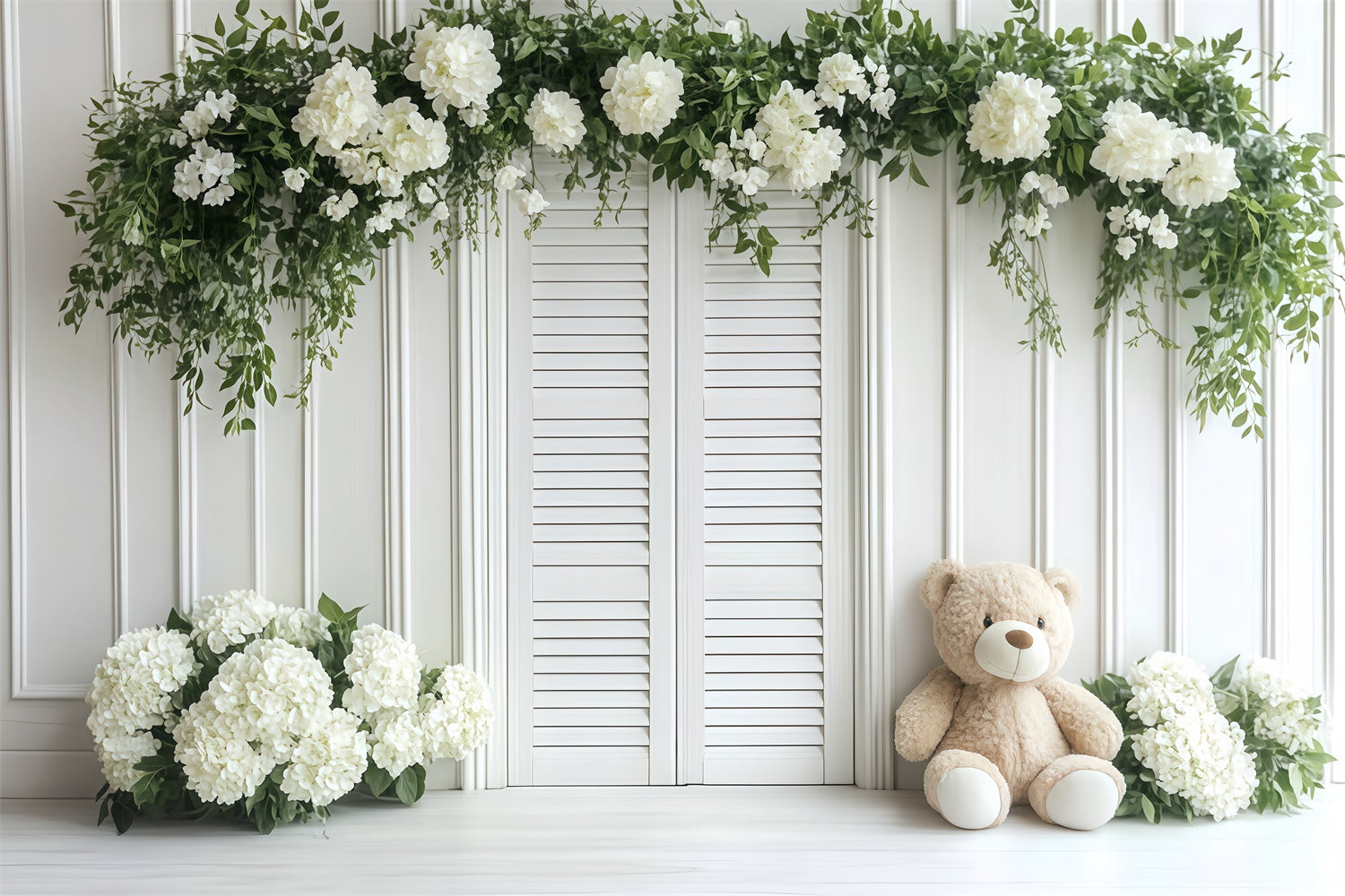 Children Backdrops Soft White Garden Bear Backdrop CSH5-304