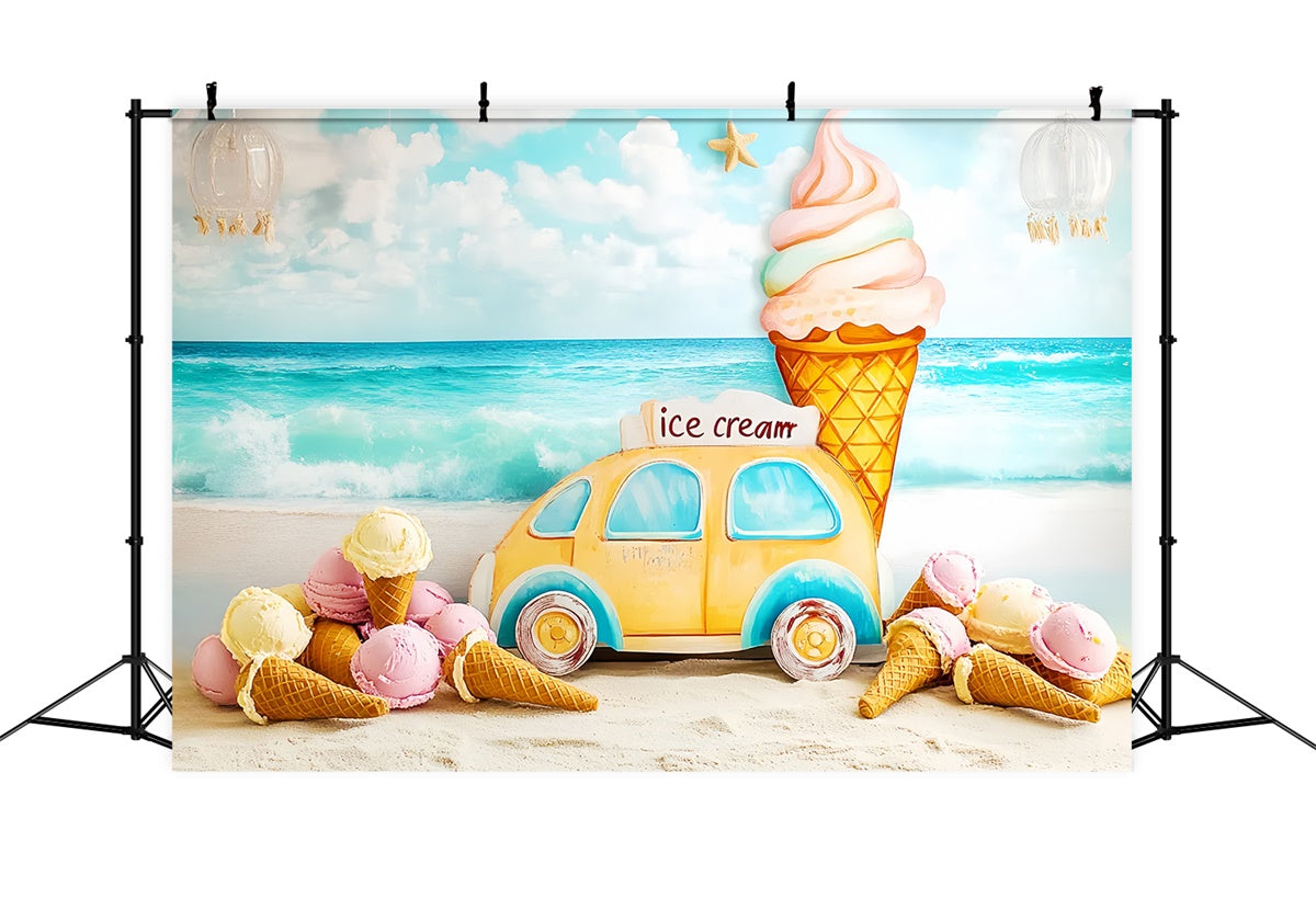 Summer Beach Backdrop Seaside Ice Cream Dreams Kids Backdrop CSH5-305