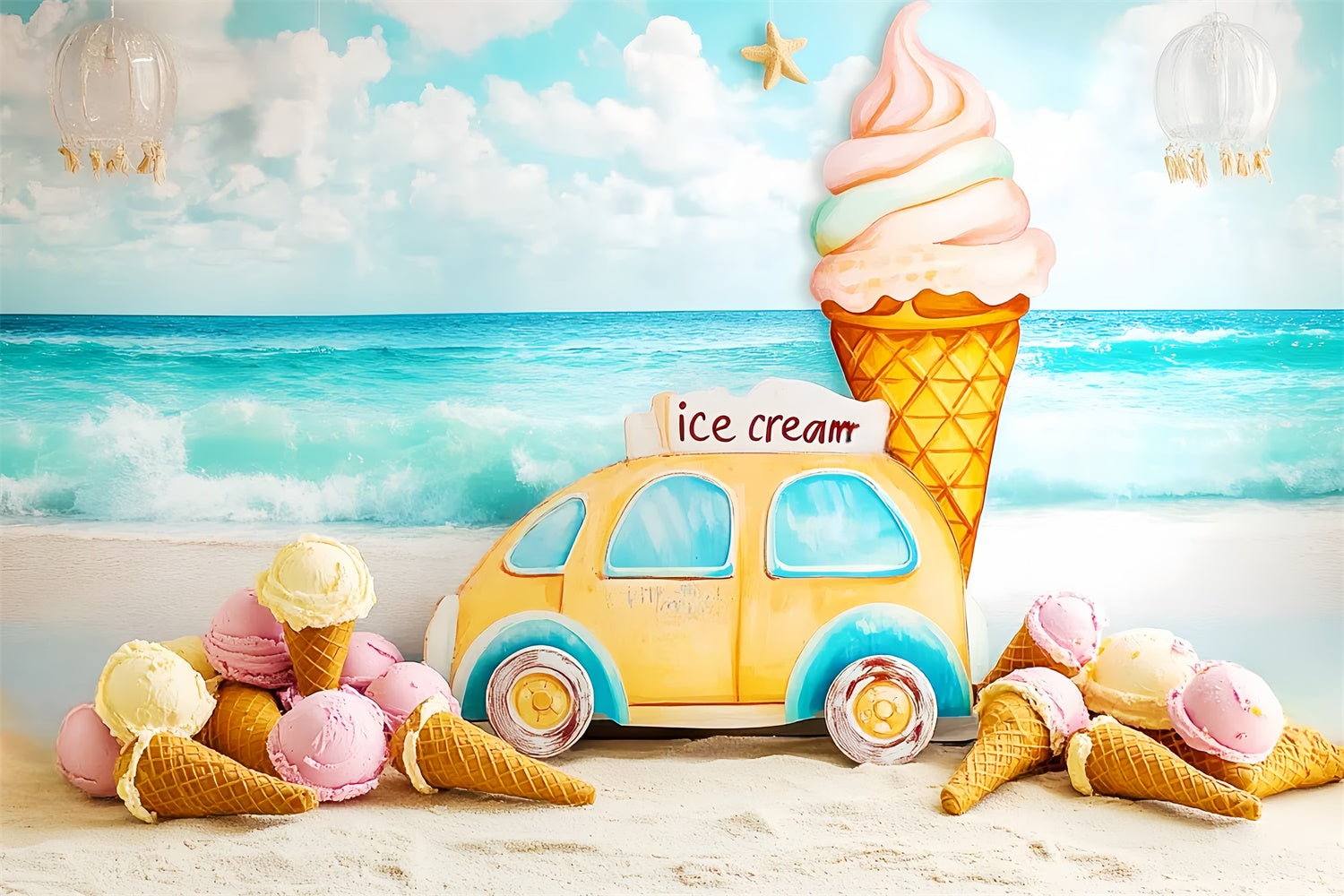 Summer Beach Backdrop Seaside Ice Cream Dreams Kids Backdrop CSH5-305