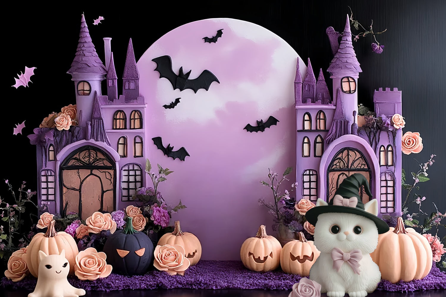 Halloween Backdrop Ideas Bats Blooms Castle Children Backdrop CSH5-316