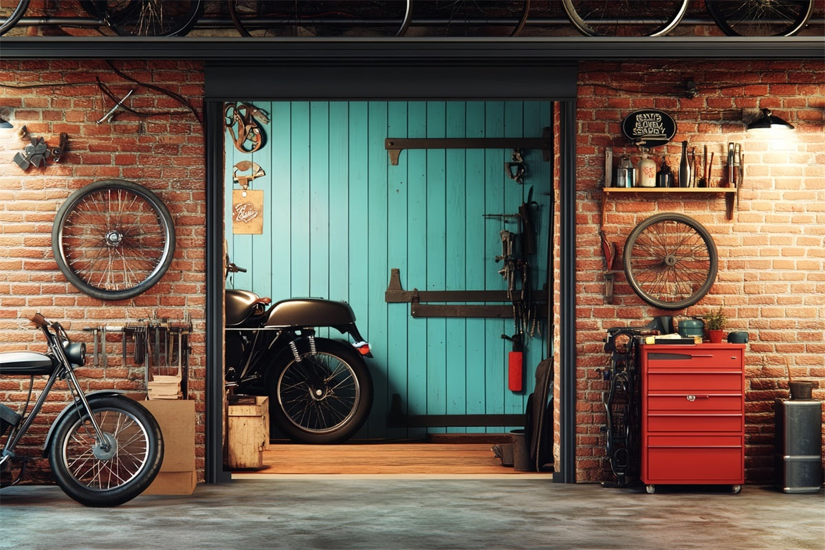 Father's Day Backdrop Motorcycle Repair Shop Backdrop CSH5-36