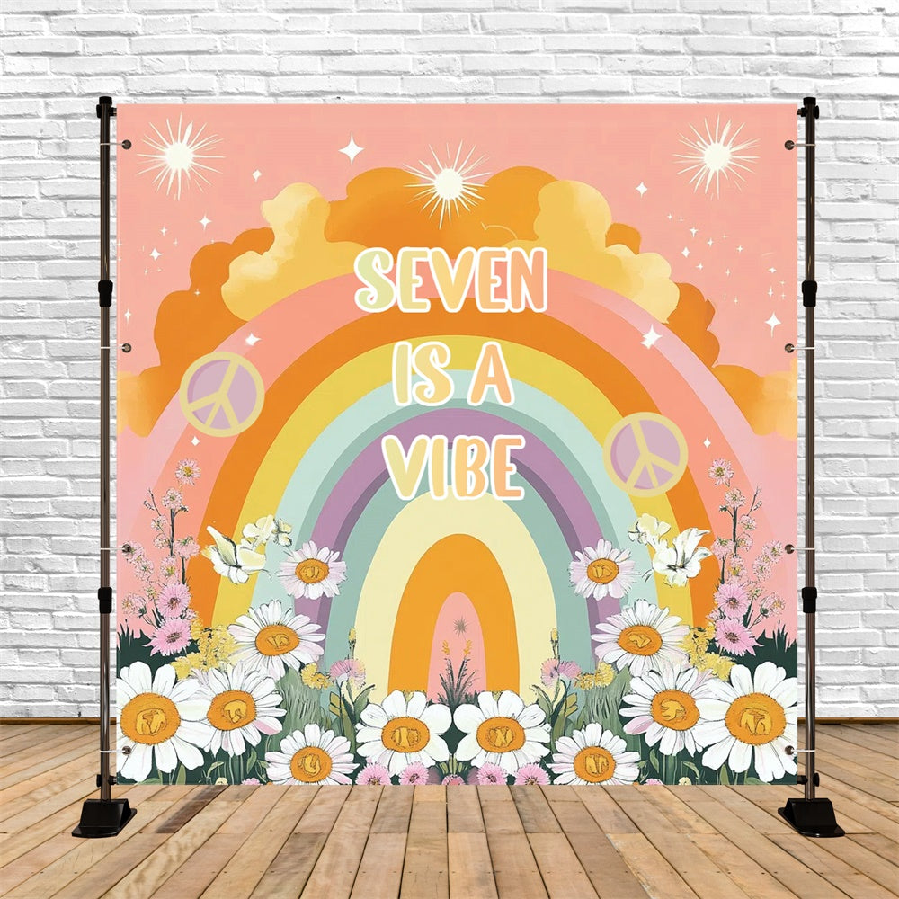 70s Photo Backdrop Retro Daisy Rainbow Backdrop CSH5-4