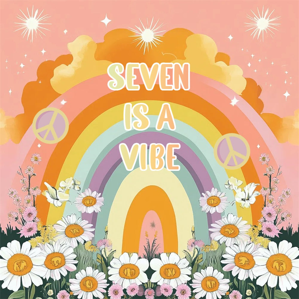 70s Photo Backdrop Retro Daisy Rainbow Backdrop CSH5-4