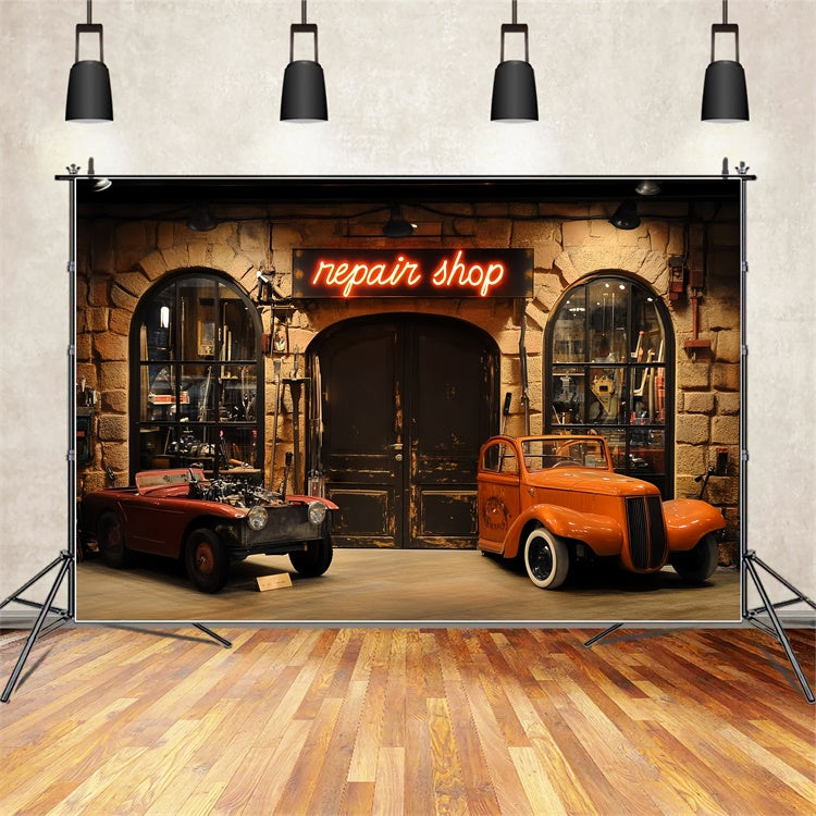 Backdrop Father's Day Retro Repair Shop Car Backdrop CSH5-40