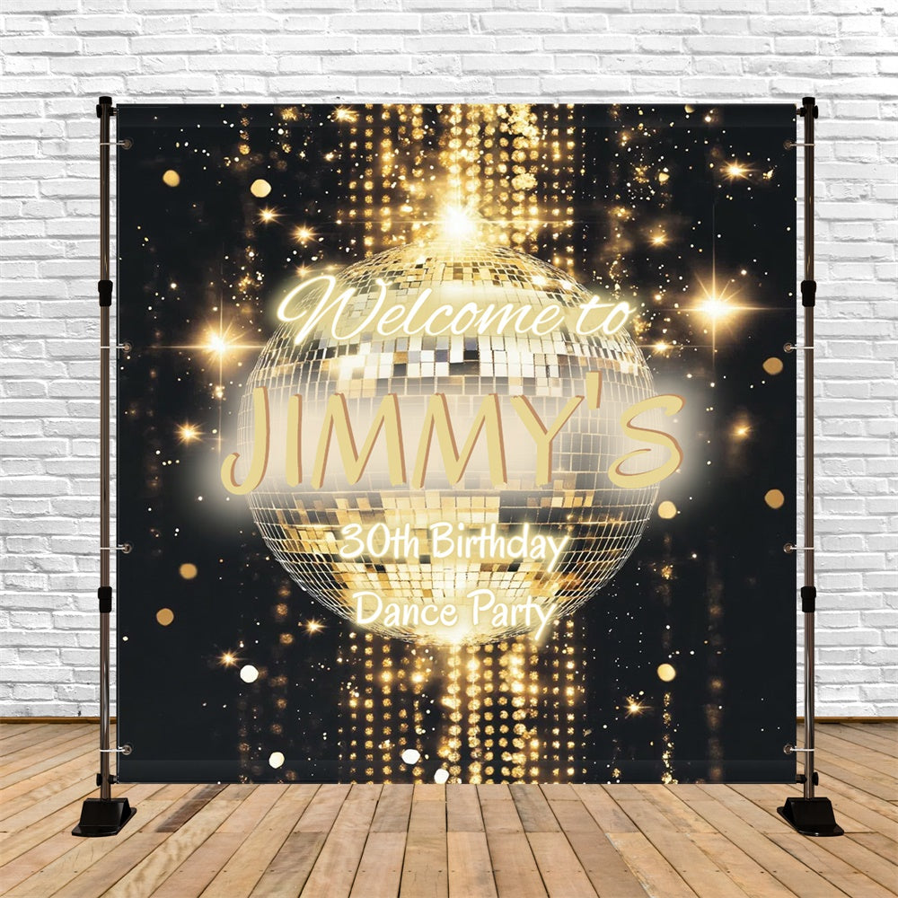 30th Birthday Backdrop Golden Disco Ball Sparkle 70s Photo Backdrop CSH5-6