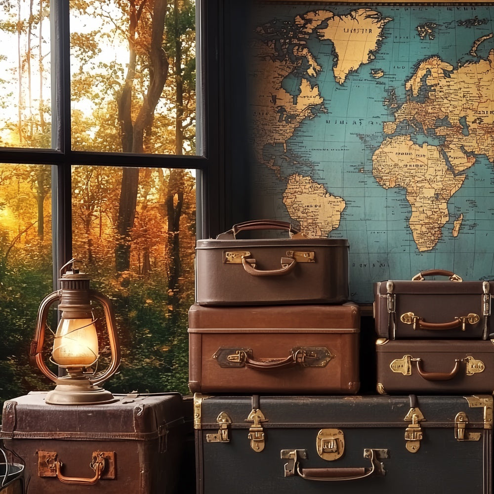 Father's Day Backdrop Suitcases Old World Map Backdrop CSH5-61