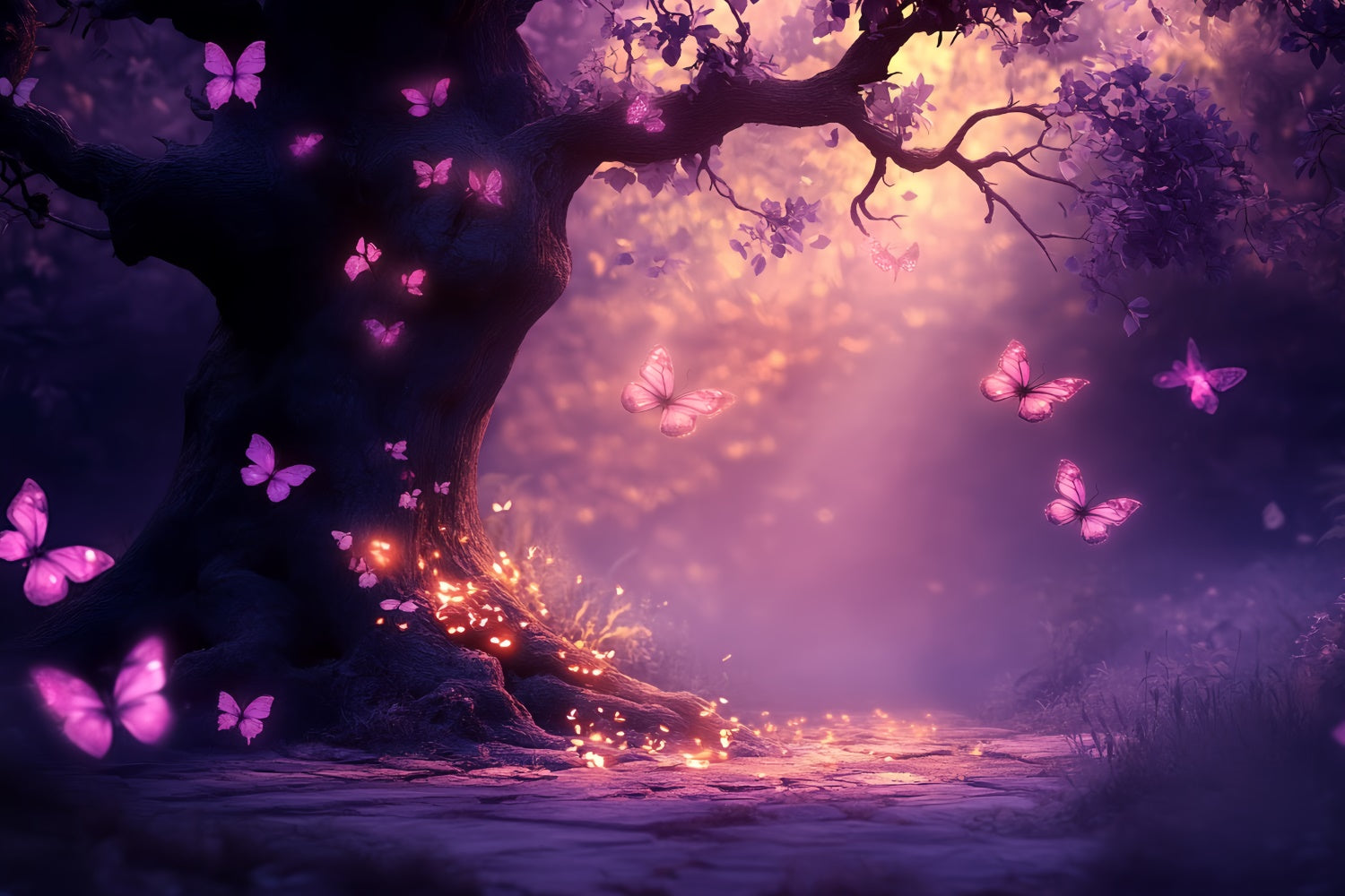 Butterfly Backdrop Glowing Magic Forest Summer Backdrop CSH5-75