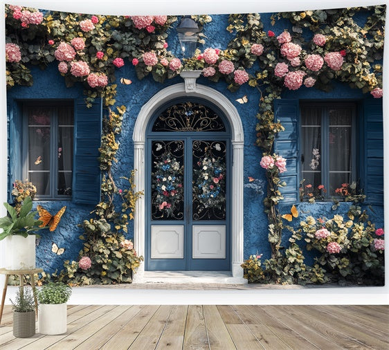 Summer Backdrops Blue Cottage Garden Butterfly Backdrop CSH5-76