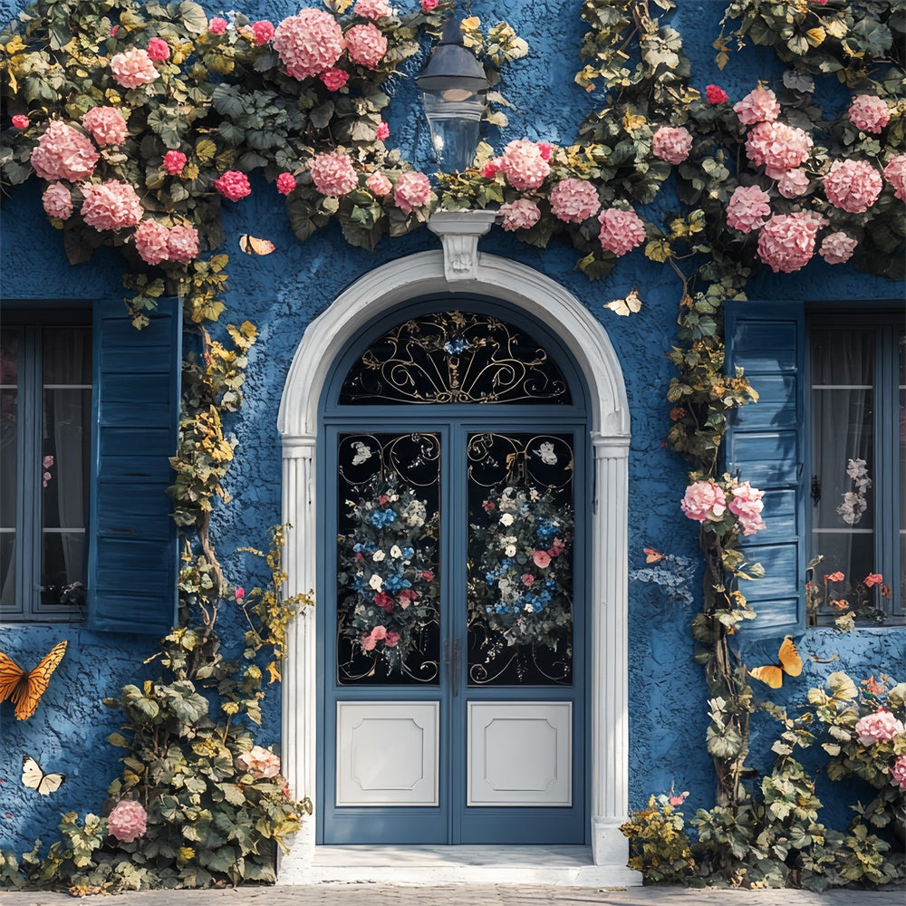 Summer Backdrops Blue Cottage Garden Butterfly Backdrop CSH5-76
