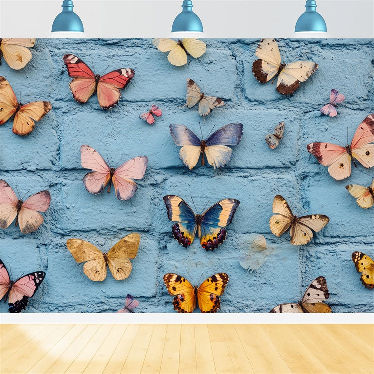 Summer Backdrops Vintage Blue Brick Butterfly Backdrop CSH5-78